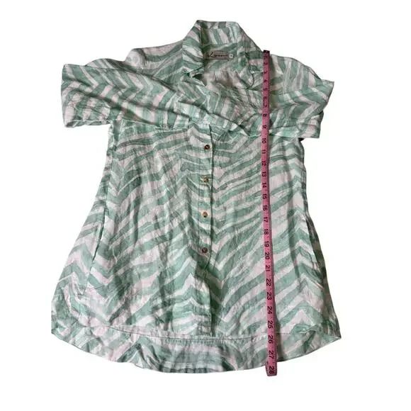 I Linen ilinen Lifestyle Classic button down shirt green zebra small - Picture 6 of 6